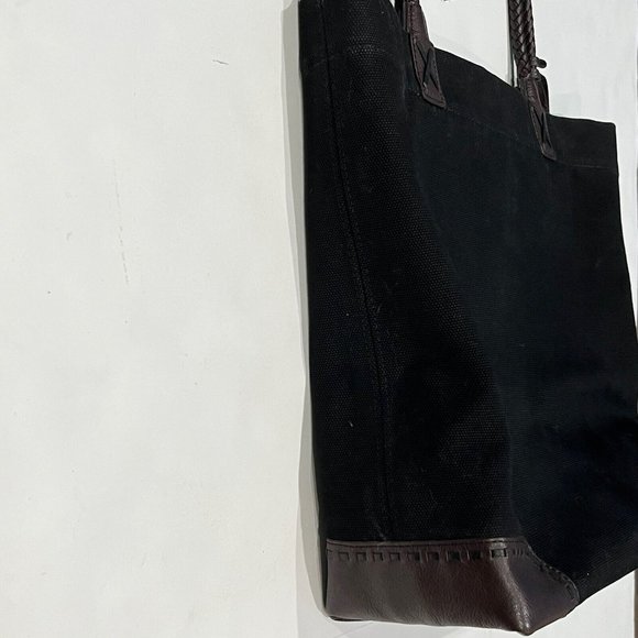 Brighton Large Black Canvas Tote Bag Purse Brown Leather Detail Flower Charm - Picture 15 of 16